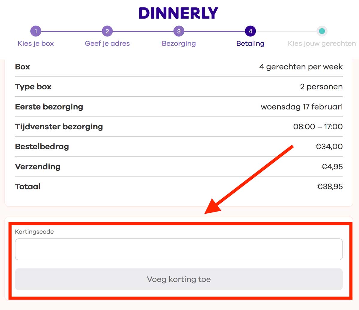 dinnerly-kortingscode-invullen