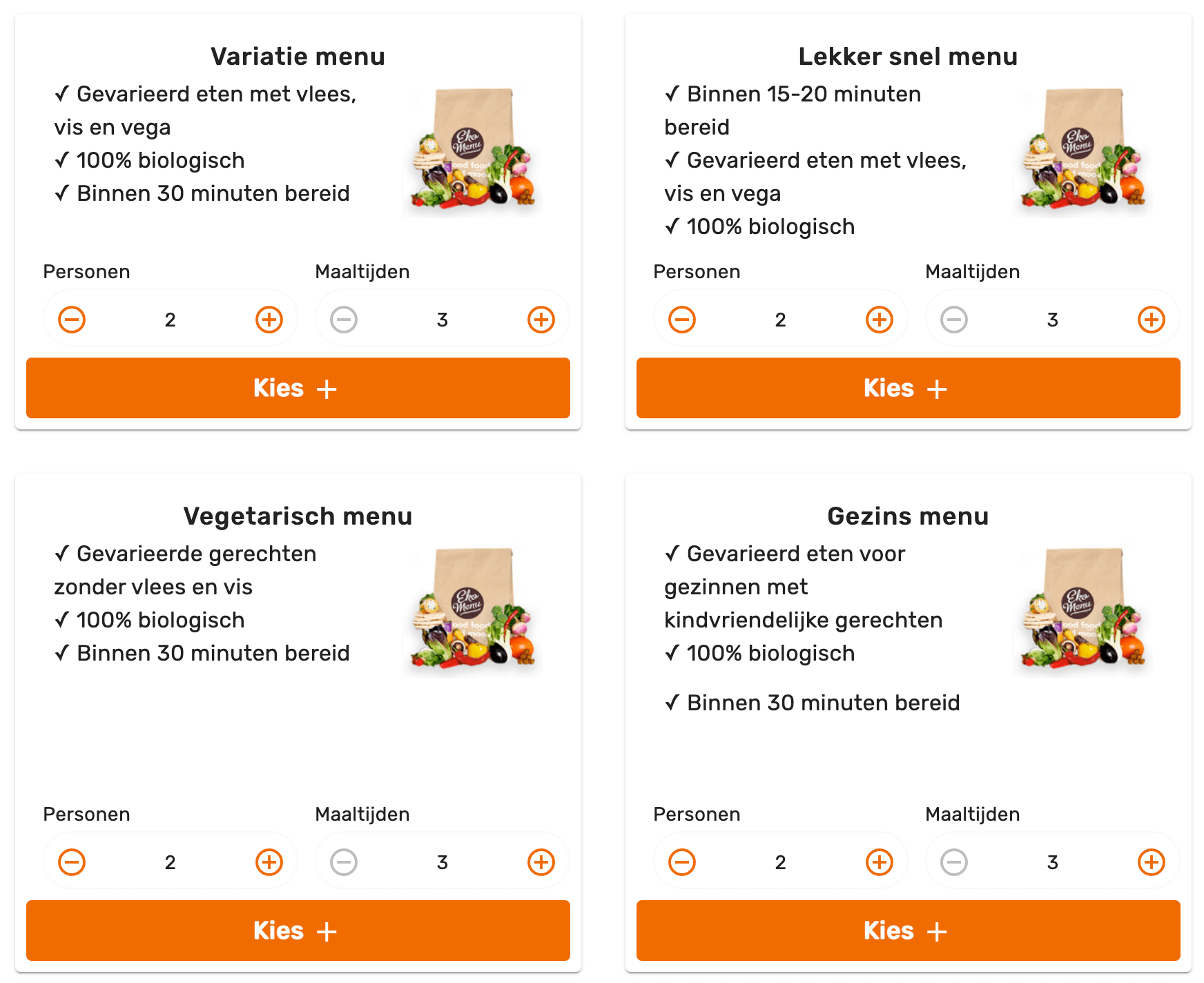 ekomenu maaltijdbox menu's