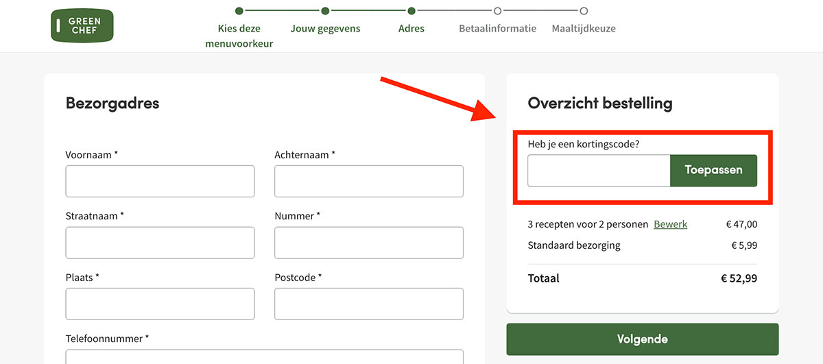 green-chef-kortingscode-invullen